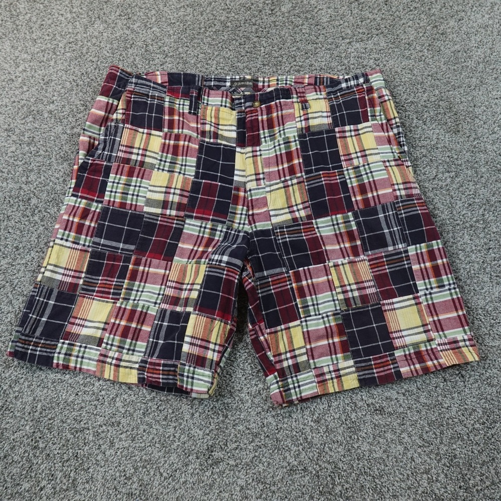 St Johns Bay Shorts Mens 42 Multicolor Patchwork Madras Plaid Flat Front Chino